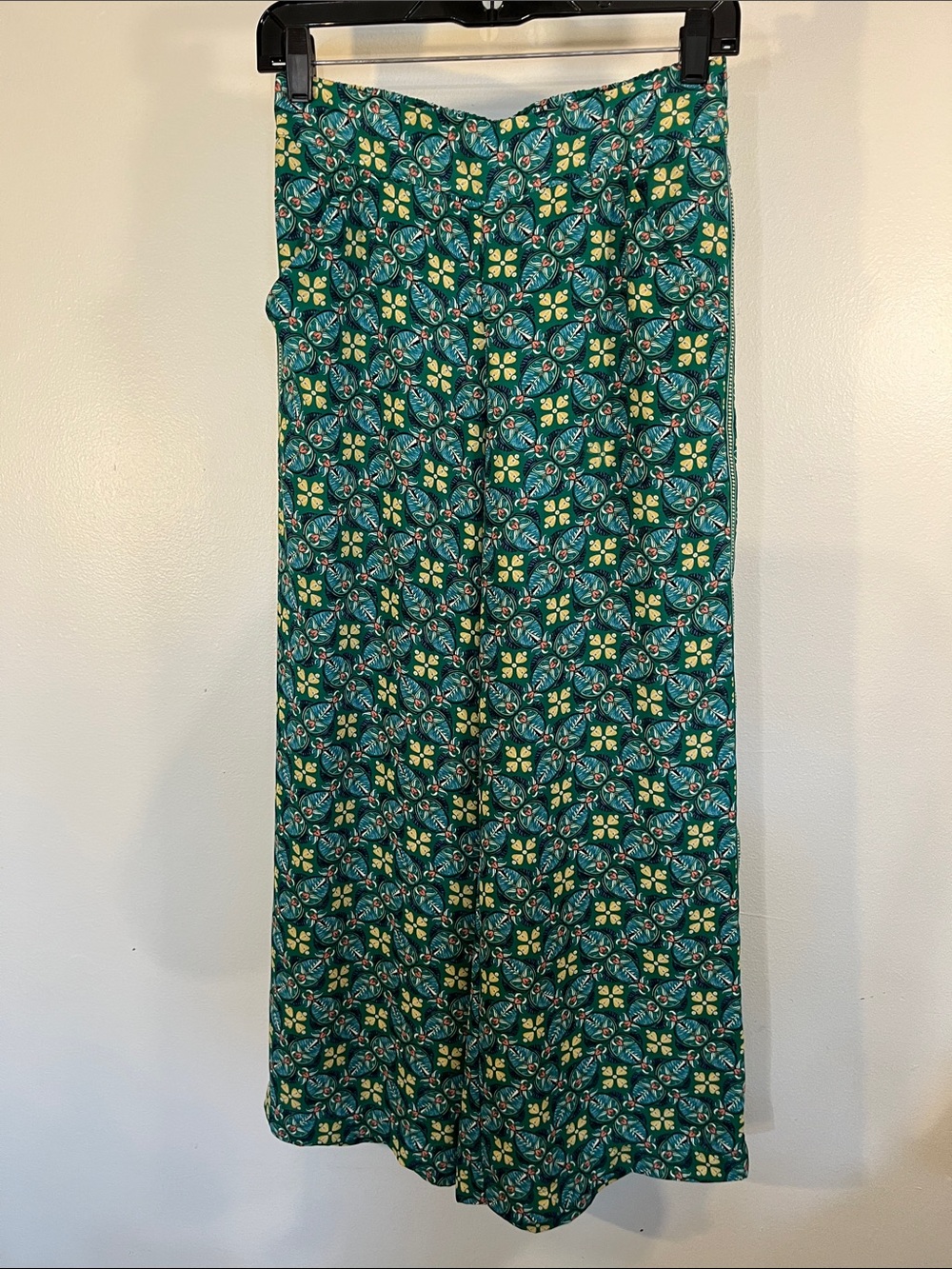 Max Studio Teal Floral Tile Maxi Skirt with Yellow Accents